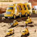 Construction Truck Toys Set for Kids Aged 1 2 3 4 5 6 7 8, Truck Playset with Toy Car, Light and Sound, Movable Parts Construction Toys for Toddlers, Birthday Gifts for Boys Girls 2-4 4-7