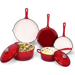 QuliMetal Nonstick Enameled Cast Iron Cookware Set, 5-Piece Pots and Pans Set with Lids, Skillet, Frying Pan, Saucepan & Dutch Oven for All Stovetops, PFOA Free, Ideal for Sourdough Bread Baking, 11 Inches