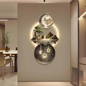 LED Light Art Decor, 3D Art Decors Clock, Decor Sculptures with Lights, Modern Home Decors Landscape Sculpture, Plug-in Power Supply, Gold D, 23x47IN