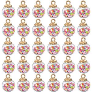 BESPORTBLE Star Sequin Glass Ball Charm: 40Pcs Colorful Glass Ball Pendants with Sparkling Sequin Filled Beads for DIY Jewelry Making - Perfect for Earrings, Necklace Pendants & Craft Projects