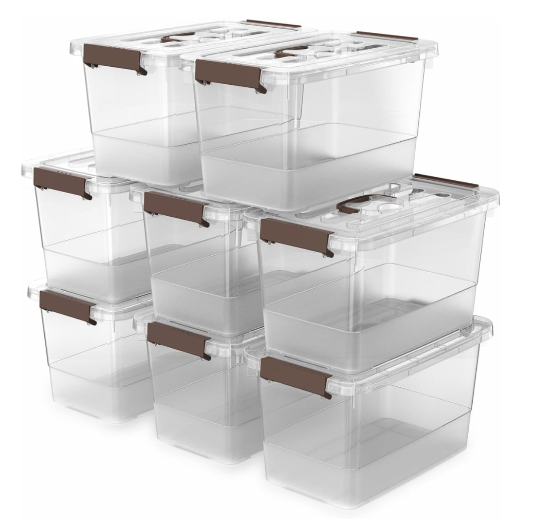 8 Packs Clear Plastic Storage Bins with Lids/Handle, 7 Quart Storage Latch Organize Boxs, Stackable Storage Containers for Organizing