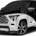 Waterproof Car Cover Compatible with Toyota Sequoia 2001-2025, Black 210T All Weather Inside Cotton Cover with Door Zippers for Snow Rain Dust Outdoor Protection