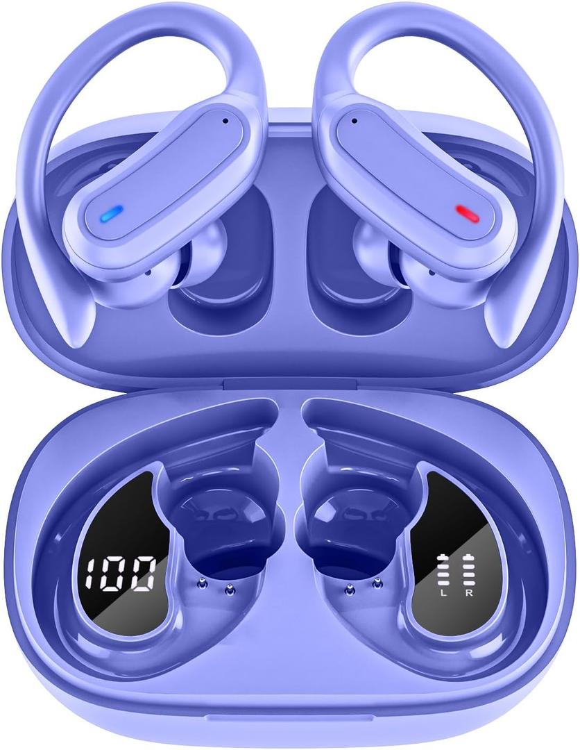 Wireless Earbuds, Bluetooth 5.4 Headphones, True Wireless Stereo Earphones with IPX7 Waterproof, Noise Cancelling Mic, Fast Charging and Comfort Fit Ear Buds for Sports/Workouts - Purple