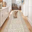 TOPRUUG 2x12 Washable Runner Rug - 12ft Runners for Hallway Non Slip Kitchen Rugs Soft Low Pile Carpet for Bedroom Bathroom Entryway - Stain Resistant Vintage Home Decor (Floral/Beige, 2X12)