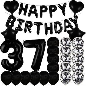 Sweet 37th Birthday Decorations Party Supplies,Black Number 37 Balloons,37th Foil Mylar Balloons Latex Balloon Decoration,Great 37th Birthday for Girls,Women,Men,Photo Props