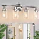 4-Light Bathroom Light Fixtures, Brushed Nickel Modern Vanity Lights Over Mirror with Clear Glass Shade, Bathroom Wall Lamp for Mirror Kitchen Living Room Hallway Cabinet Porch Bedroom Reading room