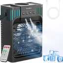 Serantzon Portable Air Conditioners, 4-in-1 Evaporative Air Cooler with Remote Control, Cooling Fan with 3 Modes, 3 Speeds & 7 LED Lights, 2-8H Timer, 1200ML Personal Mini AC Unit for Home, Bedroom