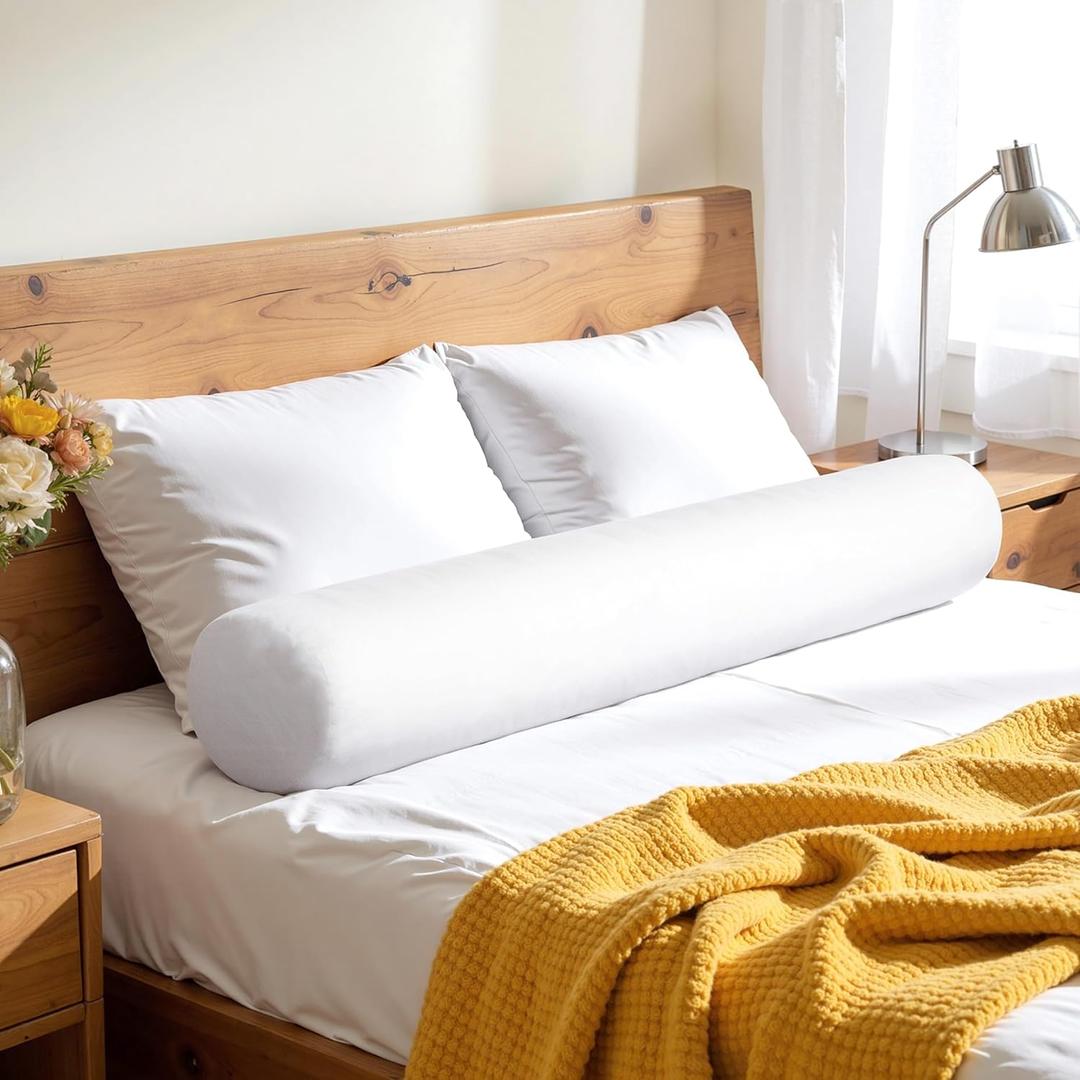 SyMax 7.8"x60" Body Pillow for Queen Bed, Long Round Body Pillow for Adults, Memory Foam Bolster w/Removable Velvet Cover, Headboard Gap Filler Pillow, White