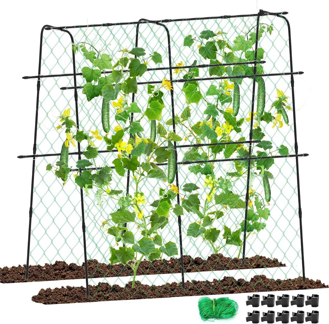 Garden Trellis for Climbing Plants Outdoor, Deaunbr Cucumber Trellis for Raised Bed, Metal Trellises Gardening Supplies, Arch Plant Support Frame for Vegetable, Flower, Tomato, Bean, Pea, Melon, Grape