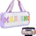 2 x American Mahjong Bag with Handle,21x9.5 Inches Zippered Mahjong Bag with Embroidered Letters Empty Mahjong Tiles Accessories Easy Carry