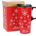 Topadorn Christmas Ceramic Mug Coffee Cup with Sealed Lid and Matched Gift Box Latte Mug 17oz(Snowflake)