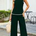 Gardenwed Women's Two Piece Outfit, Cap Sleeve Top and Wide Leg Pants Elegant Summer Set with Trim Design (XXL)