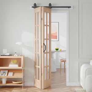 Easelife 30 x 84 in (Double 15x84 inch) Bifold French Glass Door,Sliding Folding Barn Doors with 2.8FT Hardware Track kit Included,Preassembled,Easy Install