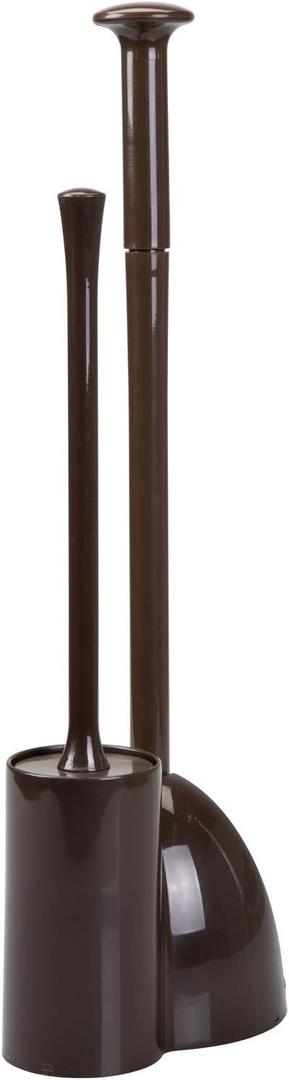 mDesign Hidden Plunger and Brush Set for Toilet Bowl - Combo with Holder Caddy - Modern Toilet Brush and Plunger Set - Aura Collection - Dark Brown (Pack of 1)
