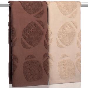 2 Pcs Football Hand Towels for Bathroom Cotton Absorbent Football Jacquard Weave Bath Towel Rugby Decorative Washcloths for Hand Drying Cleaning Cooking, 14 x 29 Inch (Dark Coffee, Light Coffee)