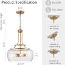 WUZUPS Chandelier Rustic Farmhouse Industrial Round Ceiling Pendant LED Light Fixture Clear Seeded Glass Shade for Dining Room Kitchen Island Foyer Entryway, H 20.9" x W 15.9", Gold