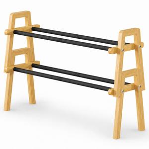 TIFFLOI 1-Tier Bamboo Shoe Rack Stackable, Shoe Organizer for Entryway and Closet, Modular Small Shoe Storage Shelf, Space-Saving Free Standing, Holds 4-6 Pairs of Shoes, Natural