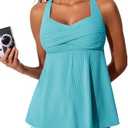 MiYang Tankini Swimsuits for Women 2025 Tummy Control Modest Flowy Two Piece Bathing Suits Top with Pockets Shorts, Size: 2XL
