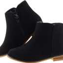 LseLom Girls Ankle Boots for Kids - Brown, Suede, Zipper, Low-Top, Flat Heel, Casual, 11 Size Kids (Black)