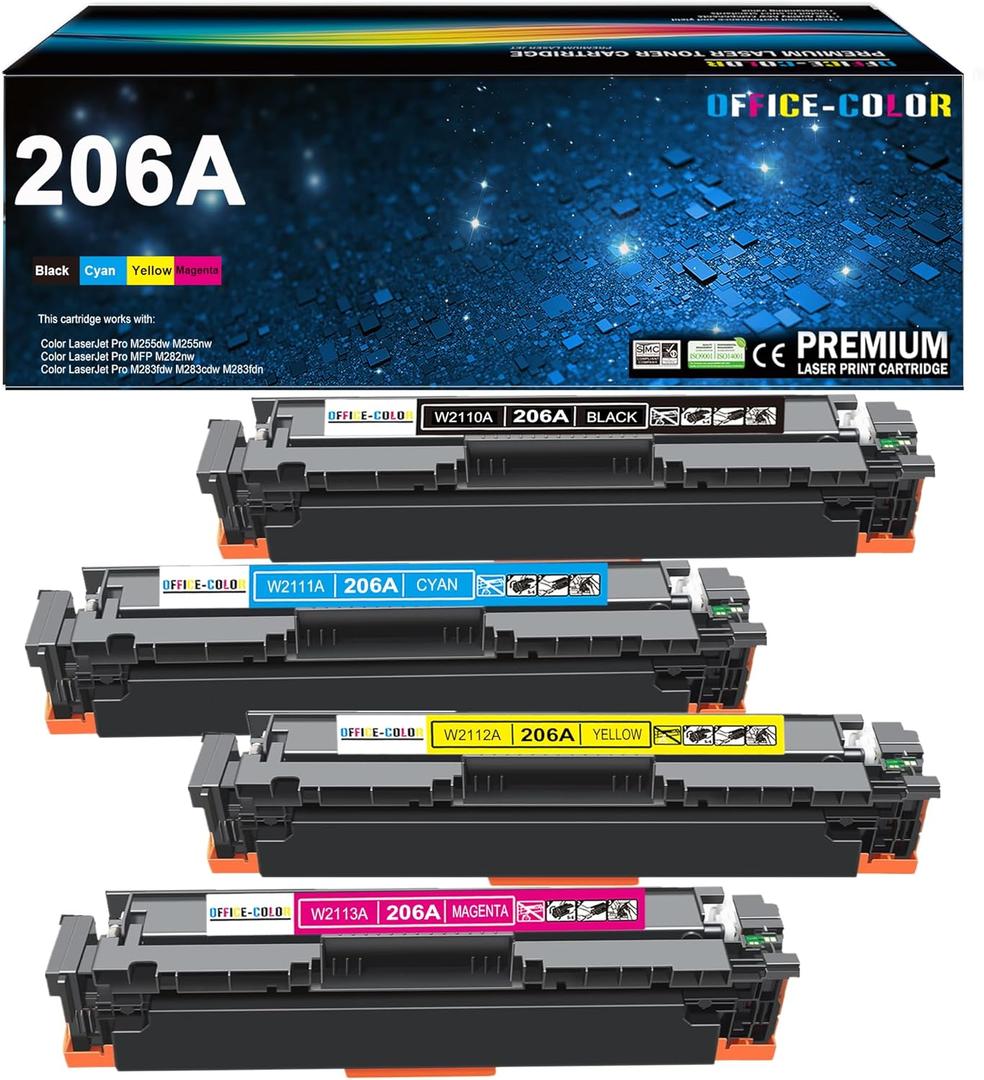 206A Toner Cartridges 4 Pack Works with HP Color LaserJet Pro MFP M283fdw,MFP M283cdw,M255dw,M255nw,M255,M282nw,M282,M283 Printers