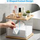 Disposable Face Towel Holder Box, Acrylic Facial Container for XL Clean Skin Club Towels, Large Face Storage with Wood Base and Wood Lid for Bathroom Vanity Countertop, Clear