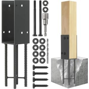 1 Pack Heavy Duty Stainless Steels U-Shape 4"x4"(Actual 3.5"x3.5") Wet Concrete Fence Post Holder, Psot Base, for Fence, Deck Railing, Pergola Wood Post Bracket Anchor (Dark Grey)