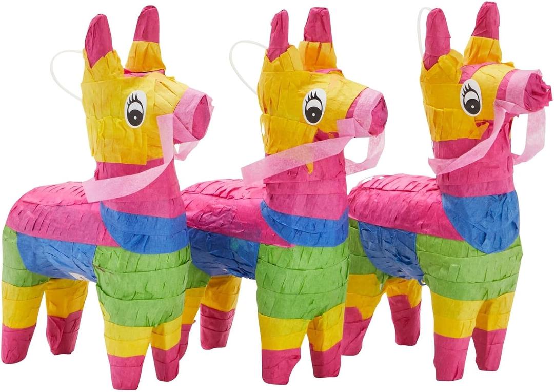 Juvale Mini Pinata Donkey 3 Pack - 4 x 7.5 x 2 in - Multi-Color Paper - Mini Pinatas Mexican Party Favors & Decorations