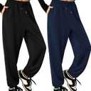 ASIMOON Womens Pants Lightweight Loose Casual Joggers Comfy Stretch Yoga Running Workout Lounge Pants with Pockets (XX-Large, Style B-black+navy Blue)