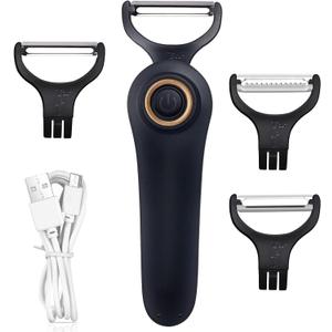 Electric Potato Peeler, Handheld Electric Vegetables and Fruit Peeler 3-in-1 Pro Set, USB Rechargeable Kitchen Gadgets for Apples, Potato, Carrots, Cucumber (Black)
