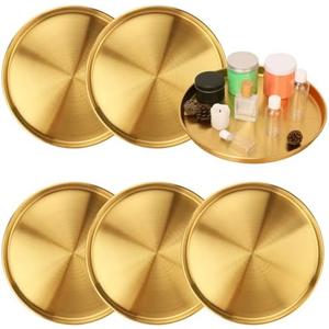 Biugaaufai 6 Pcs 12 Inch Gold Round Serving Tray, Stainless Steel Decorative Table Trays, Brushed Brass Finish, Multi-Functional for Home, Kitchen, and Vanity