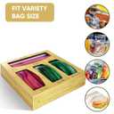 Bamboo Food Bag Storage Organizer for Kitchen Drawer, Baggie Holder for Solimo, Glad, Hefty Gallon, Quart, Sandwich and Snack Variety Size Bags (1 Box 4 Slots)