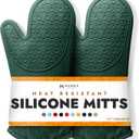 BPA-Free Silicone Oven Mitts Ultra Heat Resistant up to 500F - Oven Mitts with Thick Cotton Liner - Long Slip Resistant Pot Holders, Flexible Oven Gloves - Green 13.7