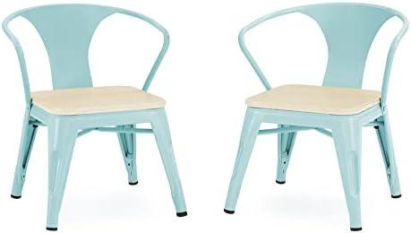 Delta Children Bistro 2-Piece Chair Set, Aqua Metal/Natural Birch