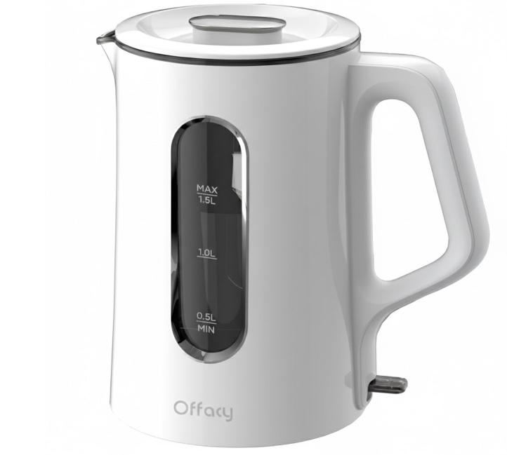 OFFACY Electric Kettle, Double Wall Glass Inner, Hot Water Boiler Heater Pot, 1.5-Liter, 1200 Watts for Fast Boiling, 53oz BPA Free, White