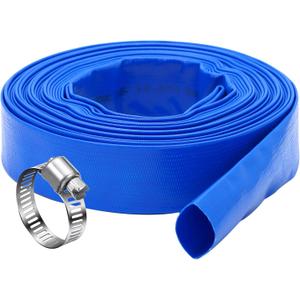 DAVCO 1.25" x 50 ft Pool Backwash Hose, Heavy Duty Reinforced Blue PVC Lay Flat Water Discharge Pump Hoses For Swimming Drain Pools and Clean Filters,with 1 Clamp