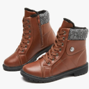 FRACORA Women's PU Leather Combat Boots Warm Fur Lined Black Ankle Booties Side Zipper White Boots Non-slip Winter Boots