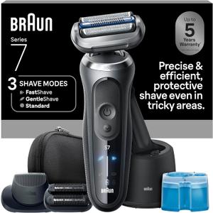 Braun Electric Shaver for Men, Series 7 7185cc, Waterproof, Wet & Dry Shave, Shaving Kit with SmartCare Center and Beard Trimmer, 3 Shave Modes, 60 Minute Battery Runtime, 10 Piece Set (Grey)