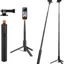 K&F CONCEPT Invisible Selfie Stick, Extension Long Pole120cm/47.2in Compatible with Insta360 X5/X4/X3 GoPro Hero 13/12/11 DJI OSMO 360 Pocket 3, 1/4" Extended Monopod with GoPro Adapter.