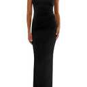 REORIA Women's 2025 Summer Formal Maxi Dresses Sleeveless One Shoulder Bodycon Ruched Mesh Wedding Guest Cocktail Dress (Black,S )