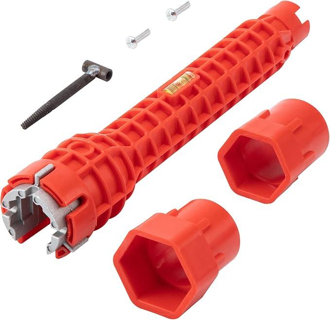 Entemah 8 in 1 Faucet and Sink Installer Tool, Double Head Plumbing Tool, Water Pipe Spanner Tackle, Multifunctional Faucet Wrench Tool (Red) Bathroom Wrench 8
