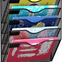 5 Pockets Mesh Hanging Wall File Holder Organizer Wall Mounted Paper Magazine Rack, Black