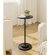 Masupu Drink Table, Round Side Table for Small Spaces, Pedestal Side Table, Small End Table with Metal Base, for Living Room, Bedroom, Bathroom, Black