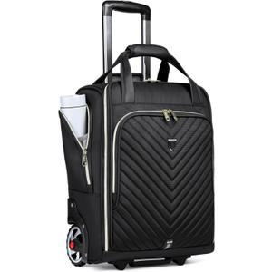 Carry-On Underseat Luggage with Wheels,18 inch Carry-on Luggage for Airlines,Underseat Lightweight Suitcase for Women,Softside Overnight Luggage for Business Travel (golden zipper)