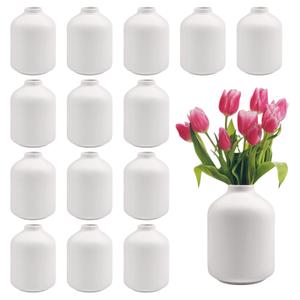 Tioncy 7 Pack White Ceramic Bud Vases Bulk Valentine's Day Decoration 3.9 Inch Boho Small Flower Ceramic Vases for Centerpieces for Dry Flowers Pampas Grass Home Wedding Table Decor(Stylish)