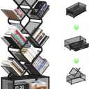 Gintan 9-Tier Space Saving Book Shelf with Storage,Bedroom Shelves Folding Bookshelves,No Installation Required Shelf Tree Metal Bookshelf for Living Room,Study,Home Office,Bed Room (Black)