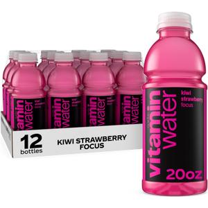vitaminwater Focus Kiwi Strawberry Nutrient Enhanced Flavored Water Beverage, 20 fl oz Bottles, 12 Pack (EXP 10/19/26)