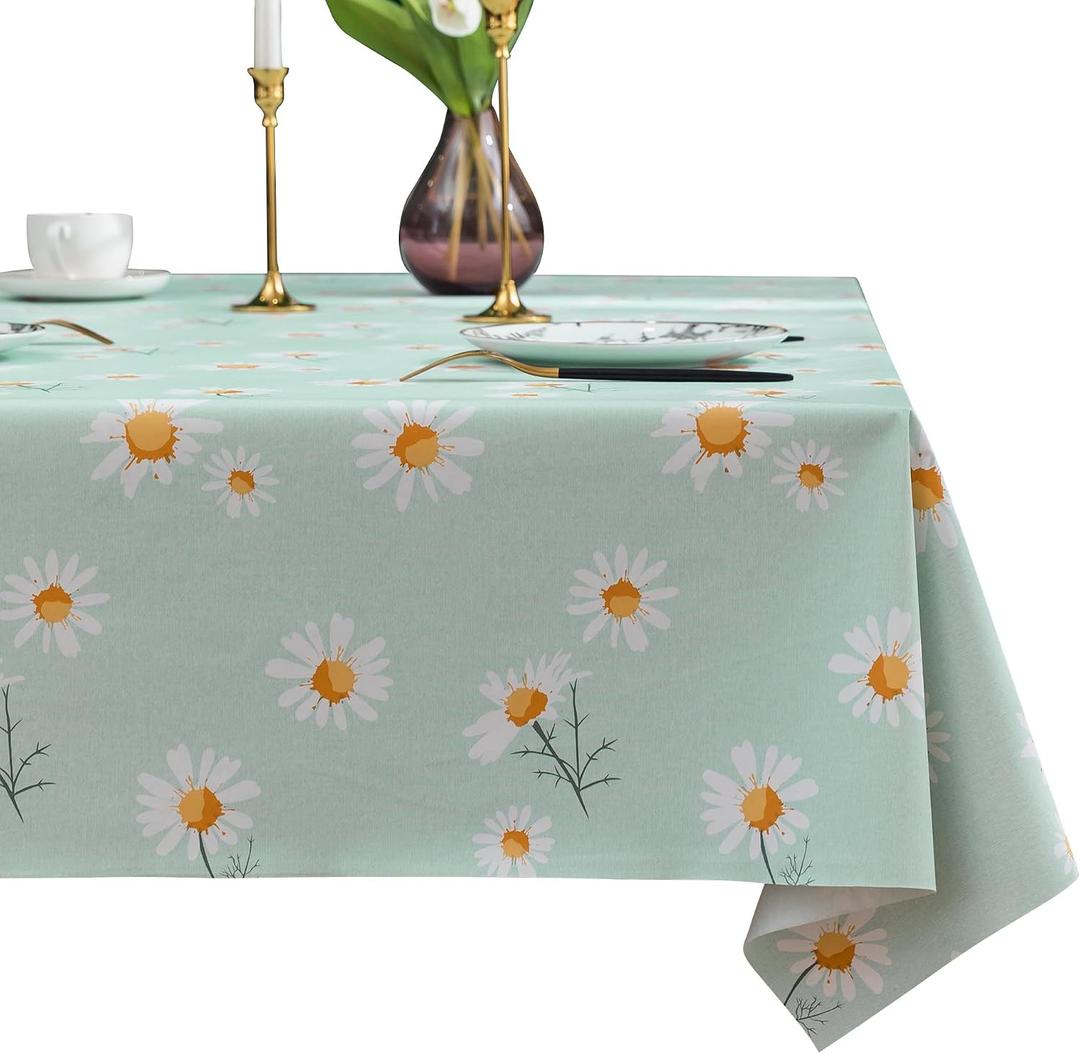 Rectangle Table Cloth,100% Waterproof Tablecloth OilProof SpillProof Vinyl Table Cloth, Wipe Clean Plastic Table Cover for Dining, Camping, Indoor and Outdoor 54" x 120",Mum Bloom
