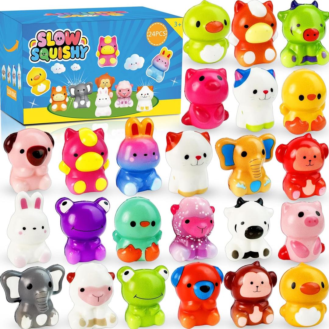24PCS Animal Squishy Toys, Slow Rising Squishy Stress Fidget Toys,Squishies Party Favors for Kids, Treasure Chest Prizes, Classroom Prizes for Boys Girls