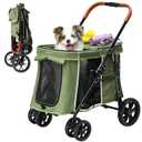 Medium Dog Stroller, Dual Entry One-Touch Folding,Small and Medium Pet Stroller,360° Rotating Front Wheels,70 lbs Weight Capacity for Outdoor Travel and Elderly Dogs - Green