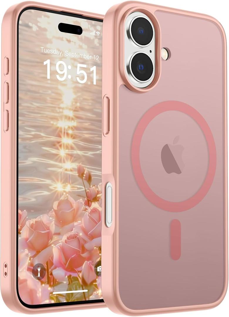 SUPFINE Magnetic for iPhone 17 Case (Compatible with MagSafe)(Military Grade Drop Protection) Translucent Matte Shockproof with Anti-Fingerprint Phone Cover 2025,Pink